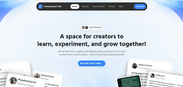 Creatorpreneur Club website